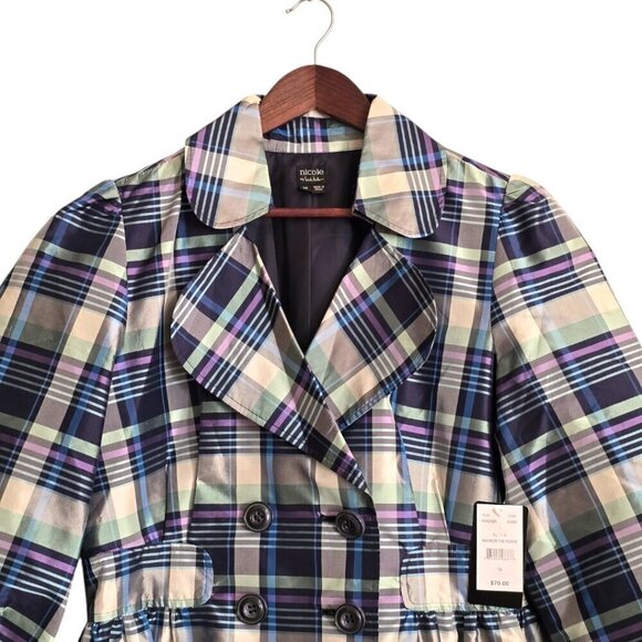 Nicole Miller NWT Plaid Silk Blend Double Breasted Peplum Blazer Sz 14 - Picture 3 of 10